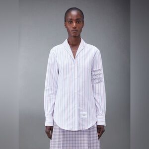 NWT $890 Thom Browne Stripe Oxford 4-Bar Lapel Collar Shirt